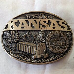 Solid brass belt buckle - KANSAS
